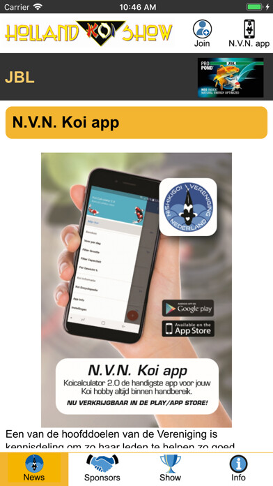 Emulate iPhone app Holland Koi Show using MyAndroid