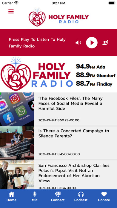 Emulate iPhone app Holy Family Radio using MyAndroid