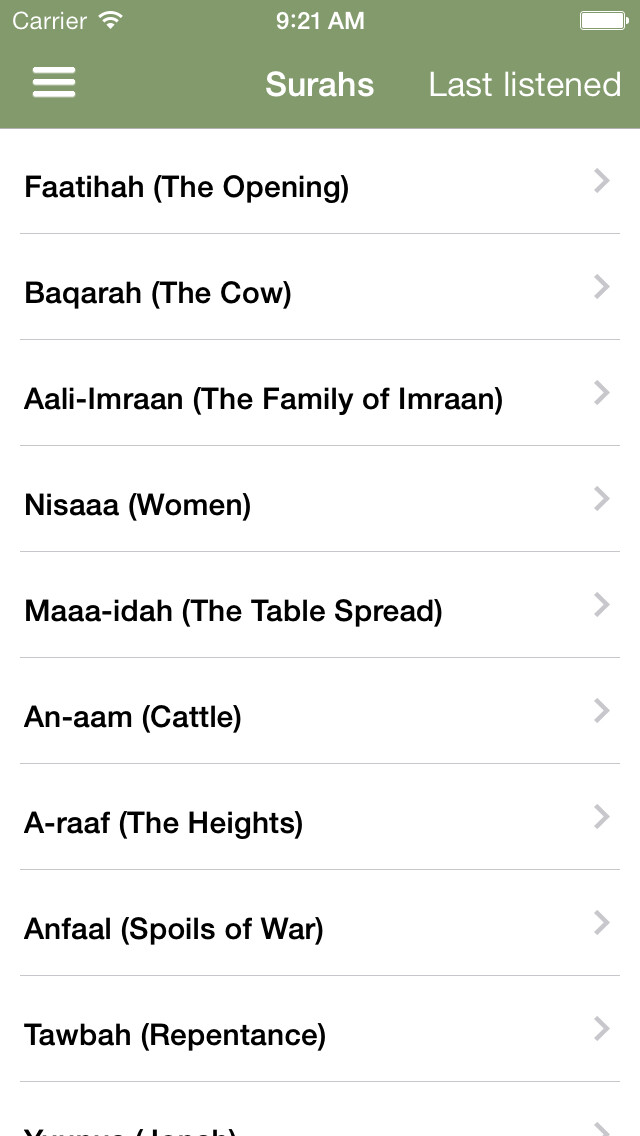 Emulate iPhone app Holy Quran (Koran) Translation - Listen to the Arabic Recitation of All Suras and their English interpretation using MyAndroid Emulate iPhone app Holy Quran (Koran) Translation - Listen to the Arabic Recitation of All Suras and their English interpretation using MyAndroid