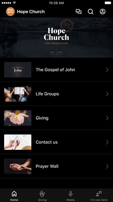 Emulate iPhone app Hope Church For Wenatchee using MyAndroid