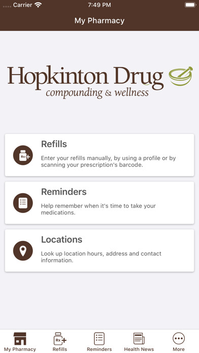 Emulate iPhone app Hopkinton Drug Inc. using MyAndroid