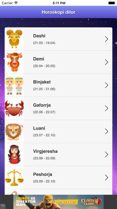 Emulate iPhone app Horoskopi Ditor using MyAndroid