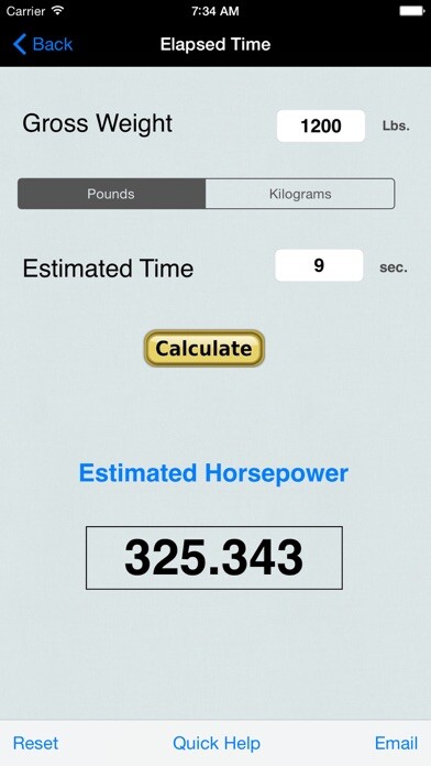 Emulate iPhone app Horsepower Trap Speed Calc using MyAndroid