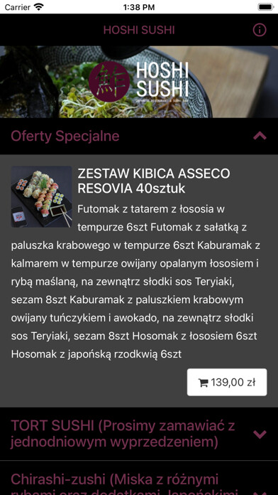 Emulate iPhone app Hoshi Sushi Rzeszow using MyAndroid