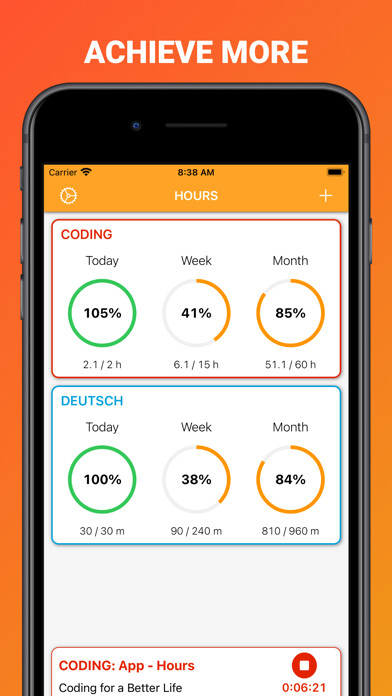 Emulate iPhone app Hours: time goals using MyAndroid