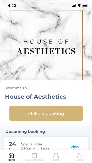 Emulate iPhone app House of Aesthetics using MyAndroid