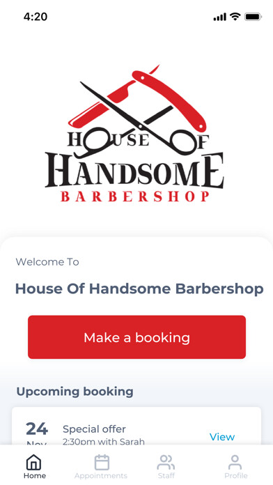 Emulate iPhone app House Of Handsome Barbershop using MyAndroid Emulate iPhone app House Of Handsome Barbershop using MyAndroid
