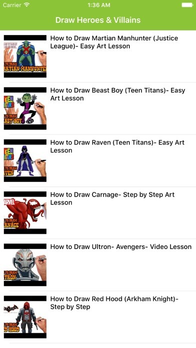 Emulate iPhone app How to Draw Heroes & Villains using MyAndroid