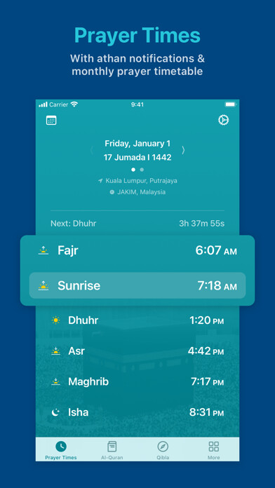 Emulate iPhone app Huda: Prayer Times & Al-Quran using MyAndroid