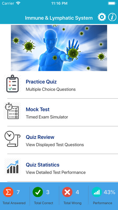 Emulate iPhone app Human Immune System Quiz using MyAndroid