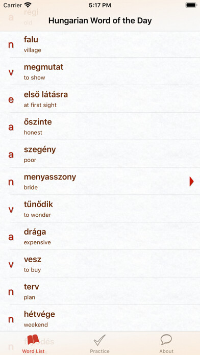 Emulate iPhone app Hungarian Word of the Day using MyAndroid