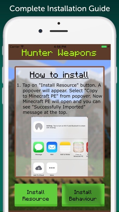 Emulate iPhone app Hunter Weapons Add-On for Minecraft PE: MCPE using MyAndroid Emulate iPhone app Hunter Weapons Add-On for Minecraft PE: MCPE using MyAndroid