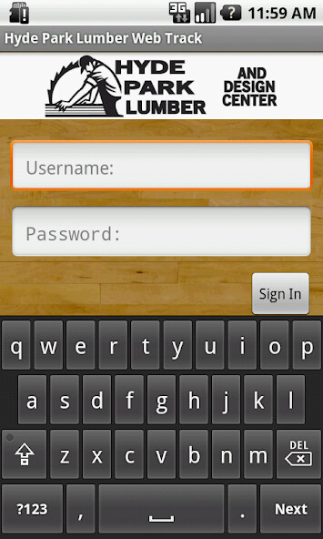 Emulate iPhone app Hyde Park Lumber Web Track using MyAndroid
