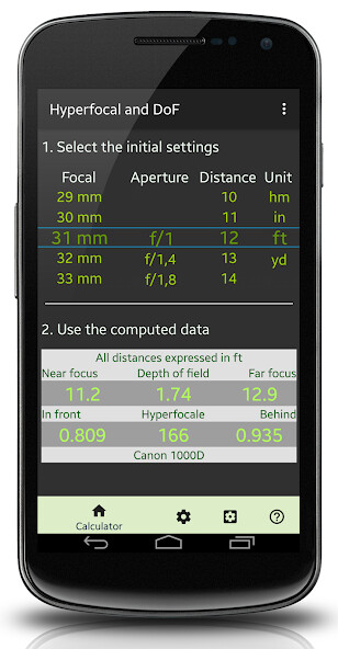 Emulate Android APK Hyperfocal and DoF