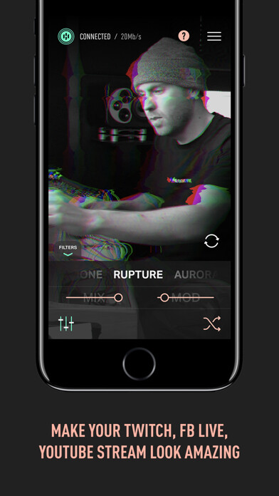Emulate iPhone app Hyperstream: Live-Stream AR FX using MyAndroid