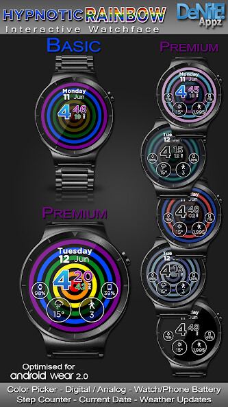 Run android online APK Hypnotic Rainbow Watch Face from MyAndroid or emulate Hypnotic Rainbow Watch Face using MyAndroid