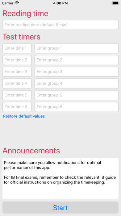 Emulate iPhone app IB Exam Timer using MyAndroid
