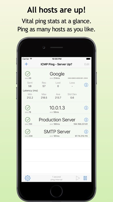 Emulate iPhone app ICMP Ping - Servers up? using MyAndroid