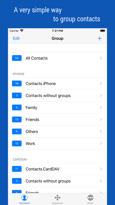 Emulate iPhone app iContacts: Contacts Group Kit using MyAndroid