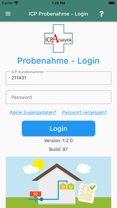 Emulate iPhone app ICP Probenahme NG using MyAndroid