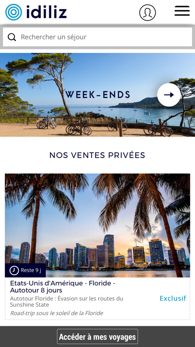 Emulate iPhone app Idiliz beaux voyages, bon prix using MyAndroid