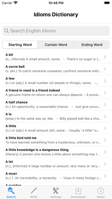 Emulate iPhone app Idioms English Dictionary using MyAndroid