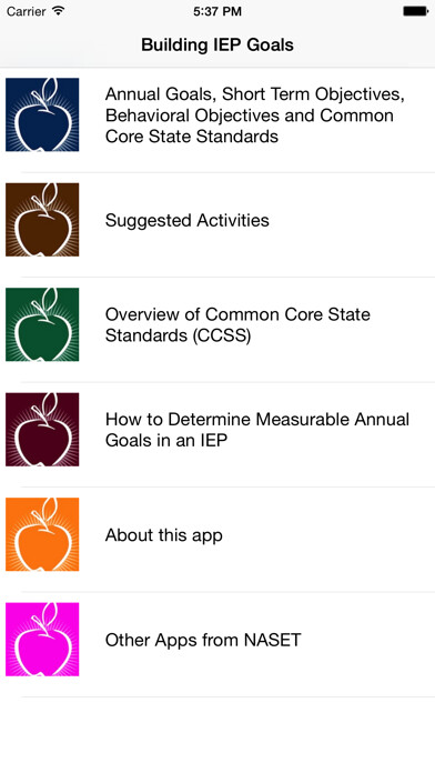 Emulate iPhone app IEP Goals & Objectives with Common Core Standards using MyAndroid