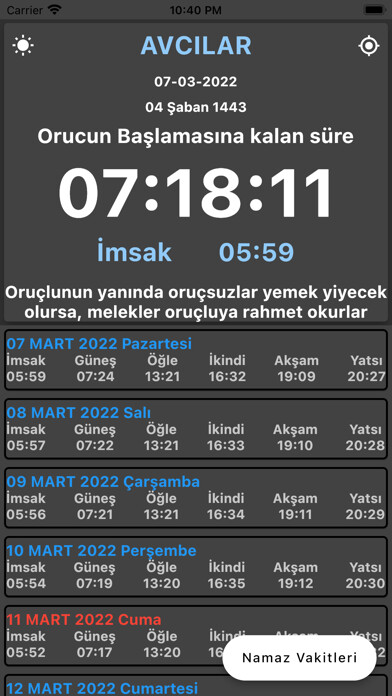 Emulate iPhone app iftar Ne Zaman using MyAndroid