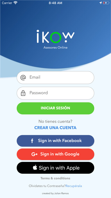 Emulate iPhone app iKow - Asesores Online using MyAndroid