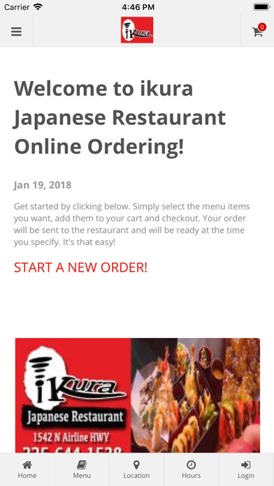 Emulate iPhone app iKura Japanese Restaurant using MyAndroid