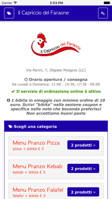 Emulate iPhone app Il Capriccio del Faraone using MyAndroid