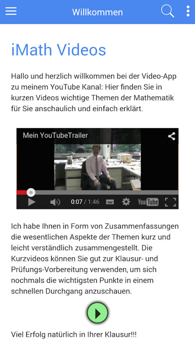 Emulate iPhone app iMath Video (Videos zur Mathematikvorlesung) using MyAndroid