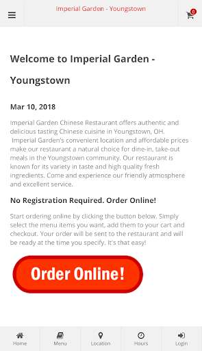 Run android online APK Imperial Garden Youngstown Online Ordering from MyAndroid or emulate Imperial Garden Youngstown Online Ordering using MyAndroid Run android online APK Imperial Garden Youngstown Online Ordering from MyAndroid or emulate Imperial Garden Youngstown Online Ordering using MyAndroid