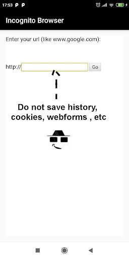 Run android online APK Incognito private web browser from MyAndroid or emulate Incognito private web browser using MyAndroid