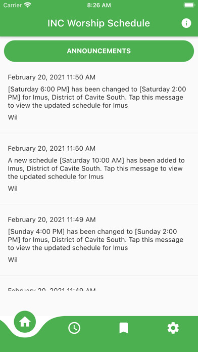 Emulate iPhone app INC Schedule using MyAndroid