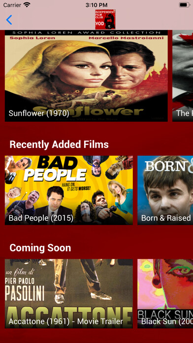 Emulate iPhone app Independent Film Club using MyAndroid