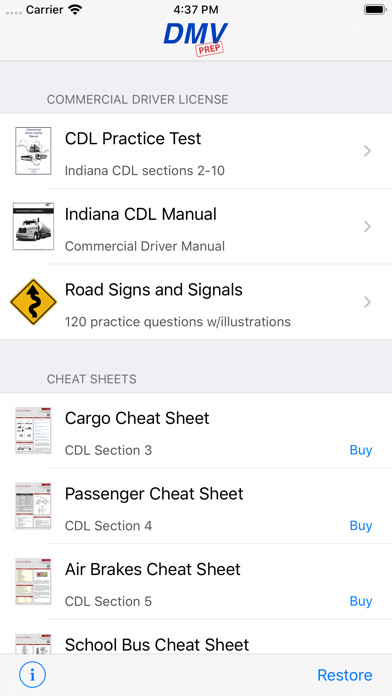 Emulate iPhone app Indiana CDL Test Prep using MyAndroid