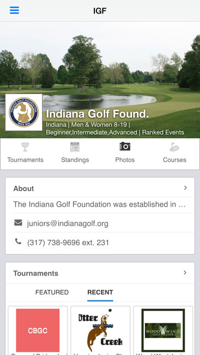 Emulate iPhone app Indiana Golf Foundation using MyAndroid