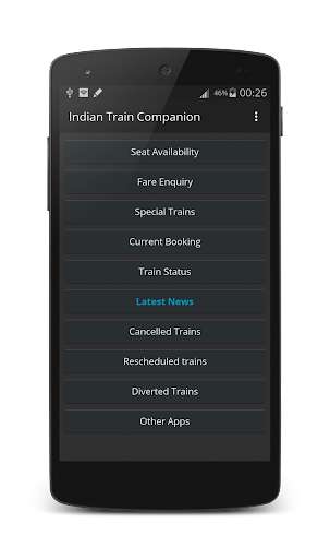 Run android online APK Indian Train Status Companion : Seat Availability from MyAndroid or emulate Indian Train Status Companion : Seat Availability using MyAndroid Run android online APK Indian Train Status Companion : Seat Availability from MyAndroid or emulate Indian Train Status Companion : Seat Availability using MyAndroid