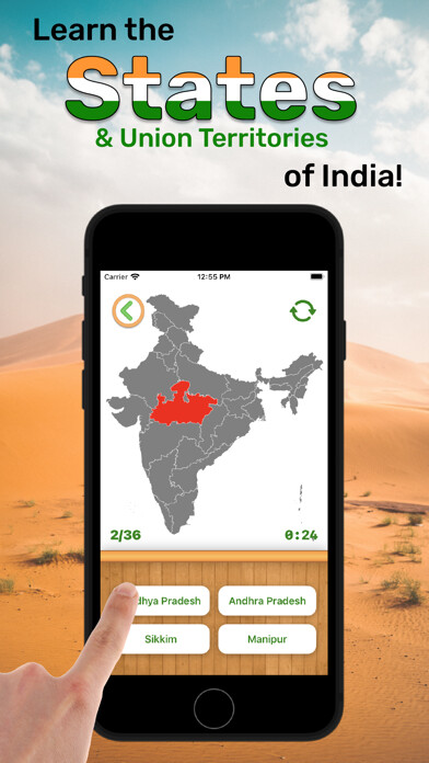 Emulate iPhone app India States Map Game using MyAndroid