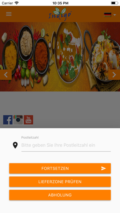 Emulate iPhone app Indigo Indisches Restaurant using MyAndroid
