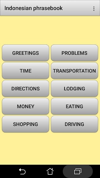 Run android online APK Indonesian phrasebook and travel sentences from MyAndroid or emulate Indonesian phrasebook and travel sentences using MyAndroid