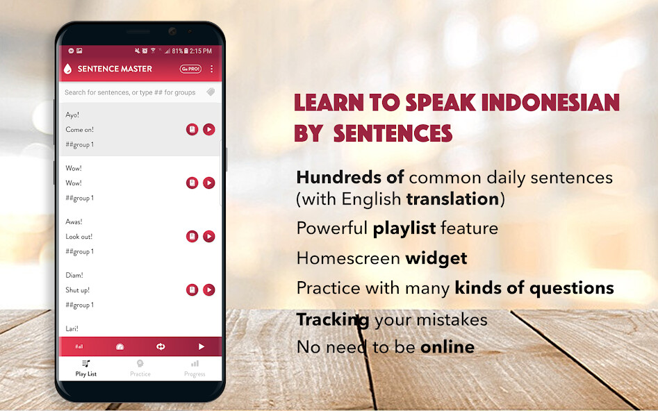 Run android online APK Indonesian Sentence Master from MyAndroid or emulate Indonesian Sentence Master using MyAndroid