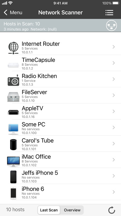 Emulate iPhone app iNet - Network Scanner using MyAndroid