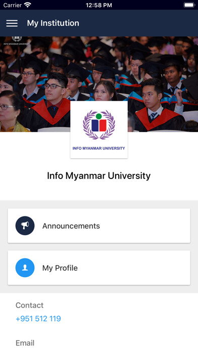 Emulate iPhone app Info Myanmar University using MyAndroid
