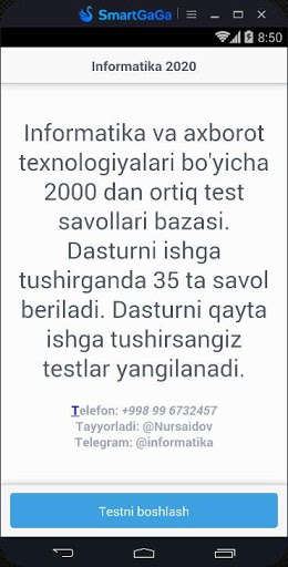 Run android online APK Informatika test, Axborot texnologiyalari test from MyAndroid or emulate Informatika test, Axborot texnologiyalari test using MyAndroid