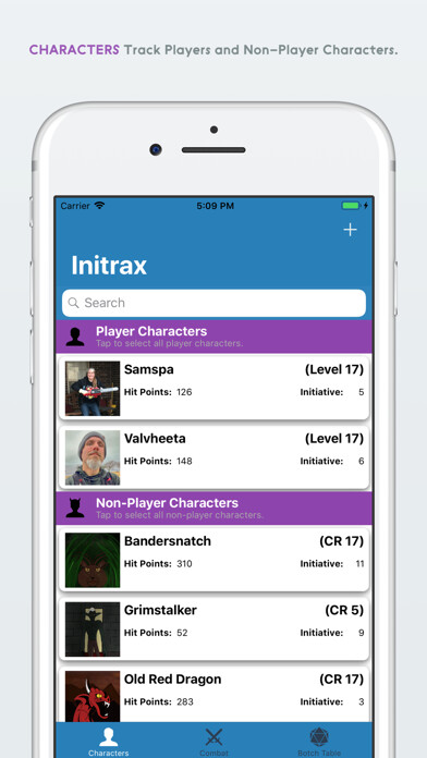 Emulate iPhone app Initrax d20 Initiative Tracker using MyAndroid