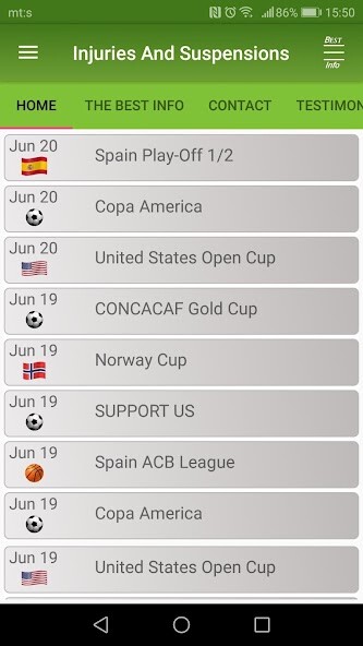 Run android online APK Injuries and Suspensions from MyAndroid or emulate Injuries and Suspensions using MyAndroid