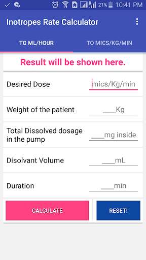 Run android online APK Inotropes Rate Calculator from MyAndroid or emulate Inotropes Rate Calculator using MyAndroid
