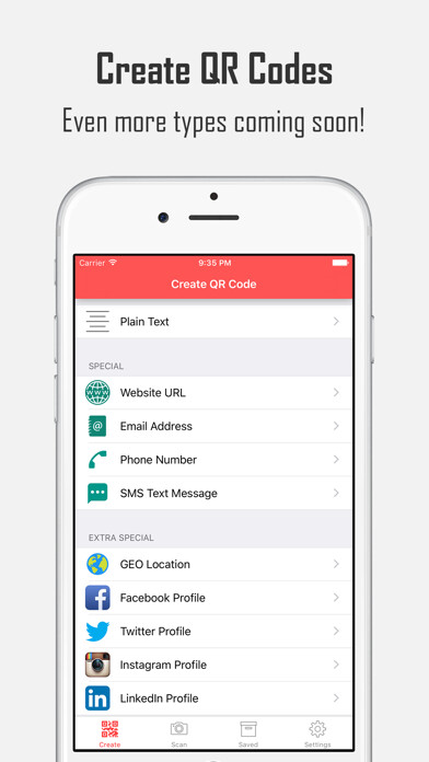 Emulate iPhone app inQRedible - QR Code Reader and Creator using MyAndroid